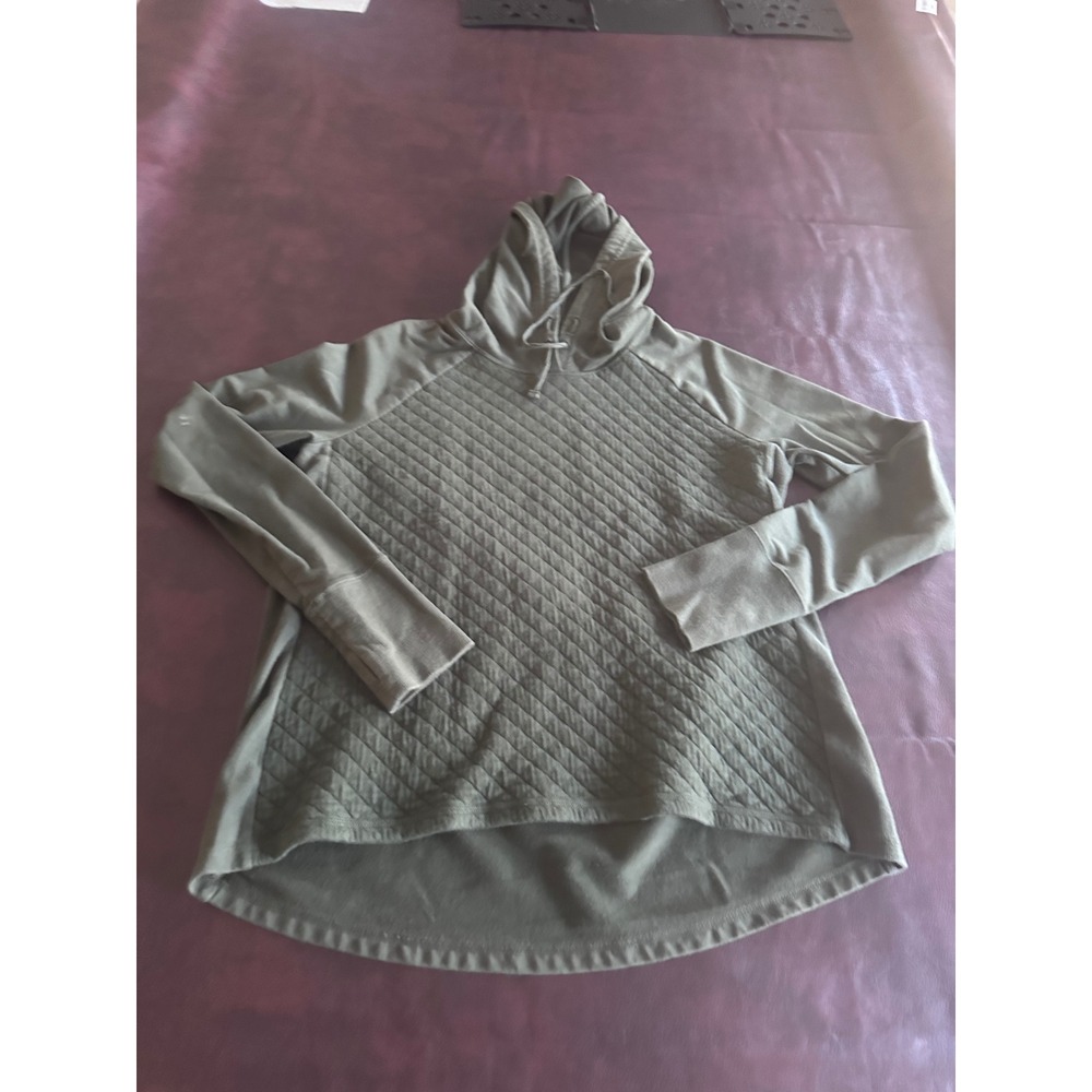 Ascend Womens Olive Green Quilted Front Hoodie Raglan Sleeve Thumbholes Size L